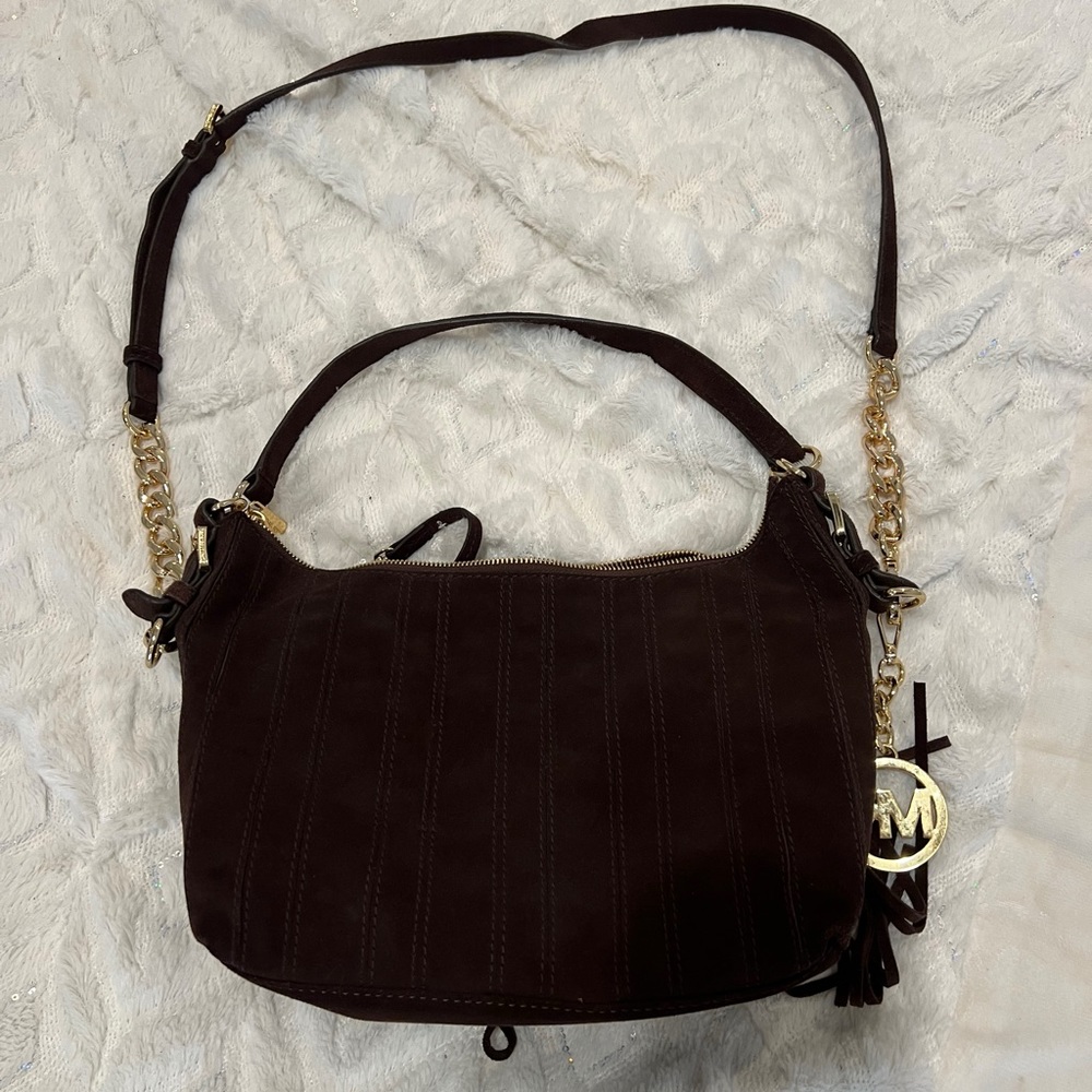 Michael Kors Rhea Small Slouchy Hobo Suede Fringe Chocolate Brown